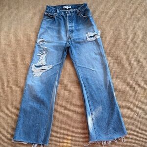 Re/Done LEVIS Women's Distressed Blue Flare Wide Leg Jeans Size 25